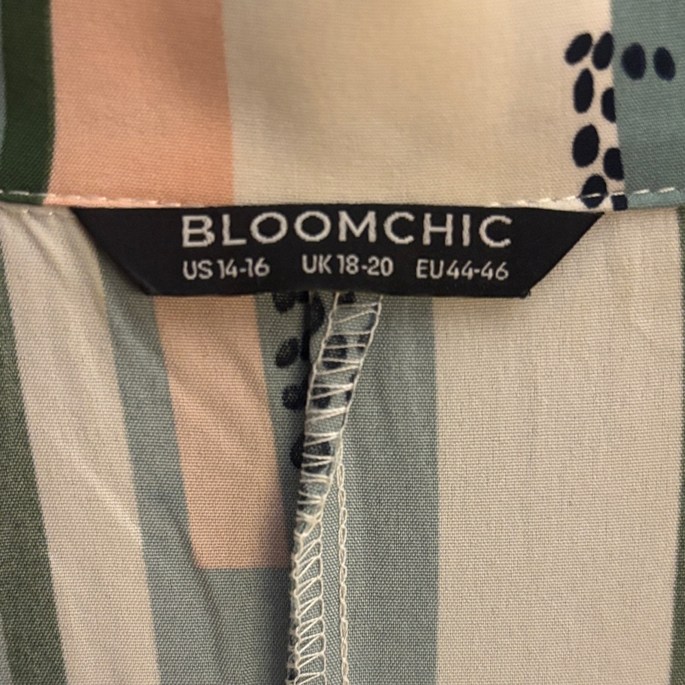 BloomChic Women's Geometric Midi Dress - Blue, Green, Peach - Picture 2 of 4